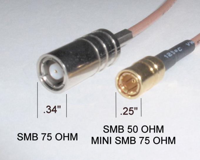 50 Ohm , 75 Ohm Right Angle Straight SMB Coaxial Connector Low Reflection