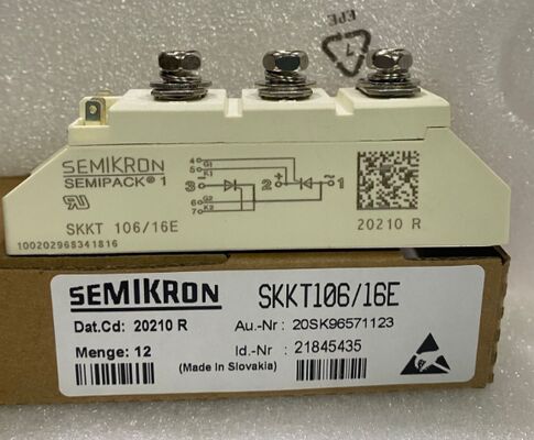 SKKT106/16E 1600V 106A Dual Thyristor Module Low VF 1.35V 2.4kA Surge AlN Ceramic Base Pressure Contacts SEMIPACK1 Isolated UL Certified for Soft Starters and Drives
